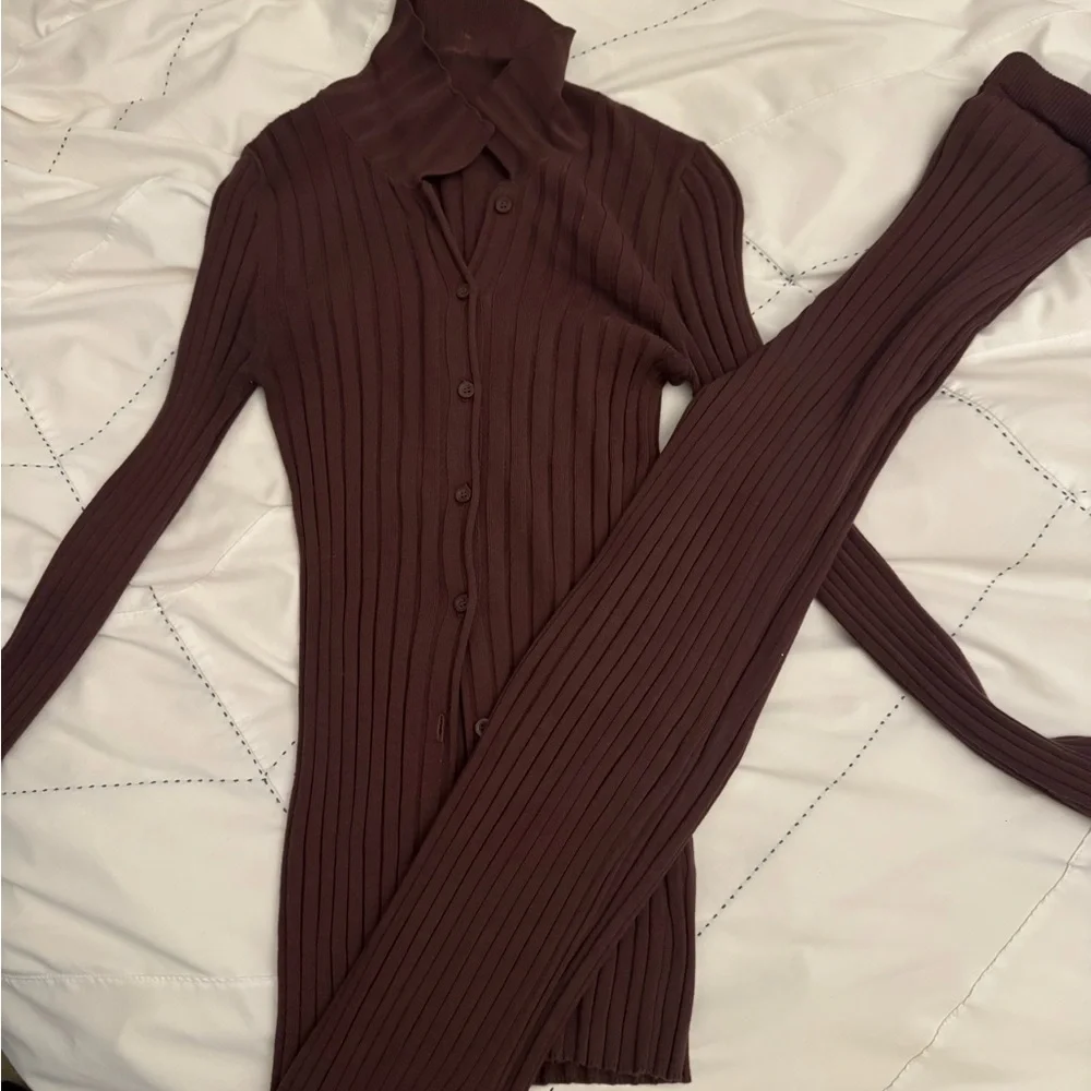 Open Edit Ribbed Cardigan Sweater Sweat - Brown - Picture 3 of 5